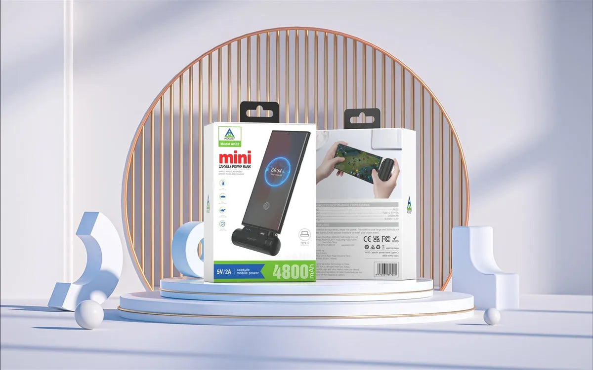 Aokus AK02 Capsule Portable Compact Built in Type-C Docking External Power Bank 4800 mAh Black