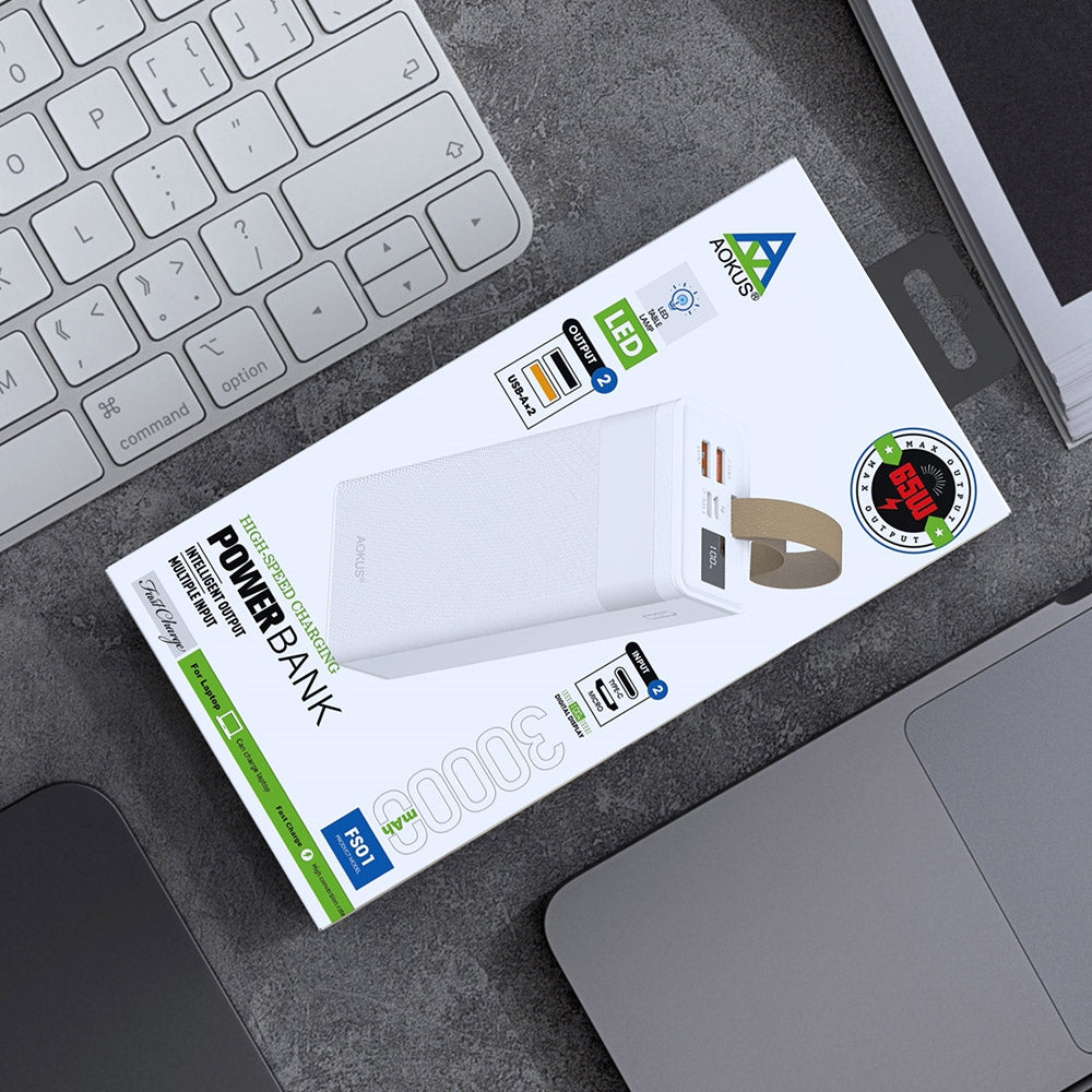 Aokus FS01 Fast Charging 65W Built In Table Lamp 30000mAh Powe Bank White-www.firsthelptech.ie