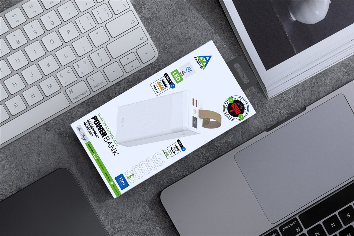 Aokus FS01 Fast Charging 65W Built In Table Lamp 30000mAh Powe Bank White-www.firsthelptech.ie