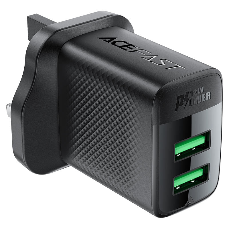 ACEFAST A87 USB-A+USB-A Dual Port Charger 12W Black