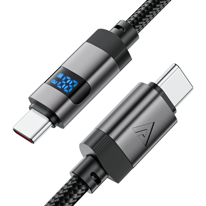 Acefast C15-03 USB-C To USB-C Zinc Alloy Digital Display Braded Cable Black