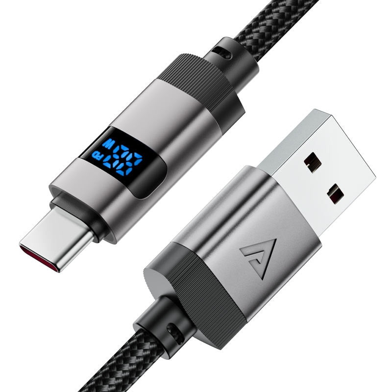 ACEFAST C15-04 USB To USB-C Zinc Alloy Digital Display Braided Cable 66W 1.2m Black