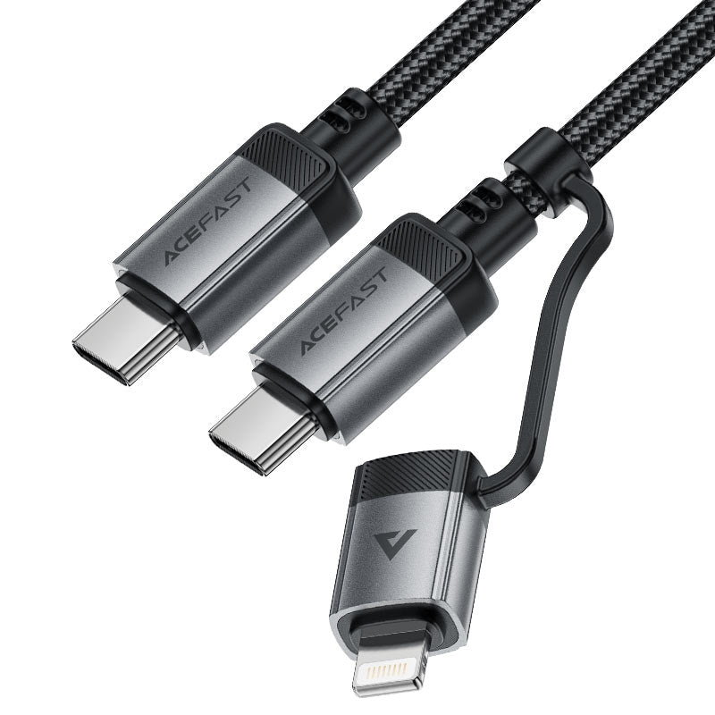 Acefast C20-01 MFI USB-C To USB-C / Lightning Aluminum Alloy 60W Charging Data Cable Black