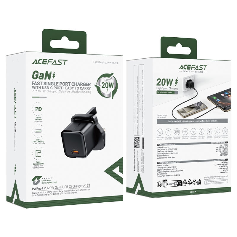 ACEFAST A123 PD20W GaN USB-C Charger Black