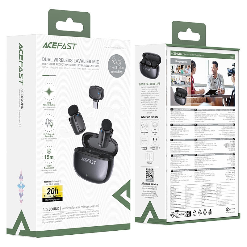 ACEFAST R2 Wireless 2 Microphones With Type-C Receiver Black