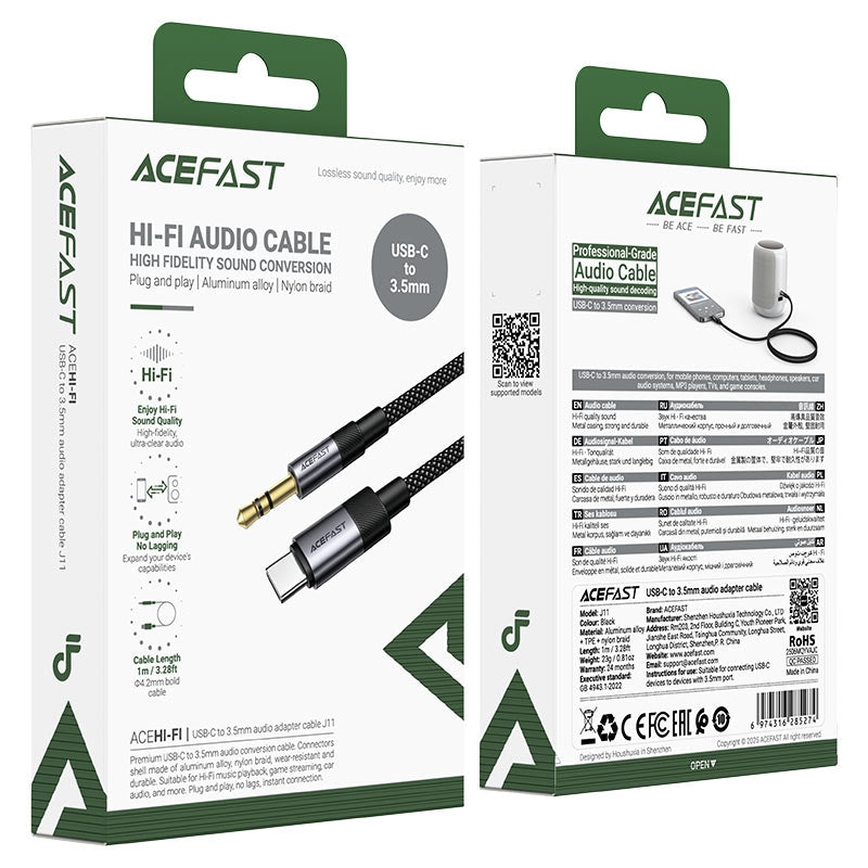 ACEFAST J11 USB-C To 3.5mm Braided Audio Adapter Cable Black