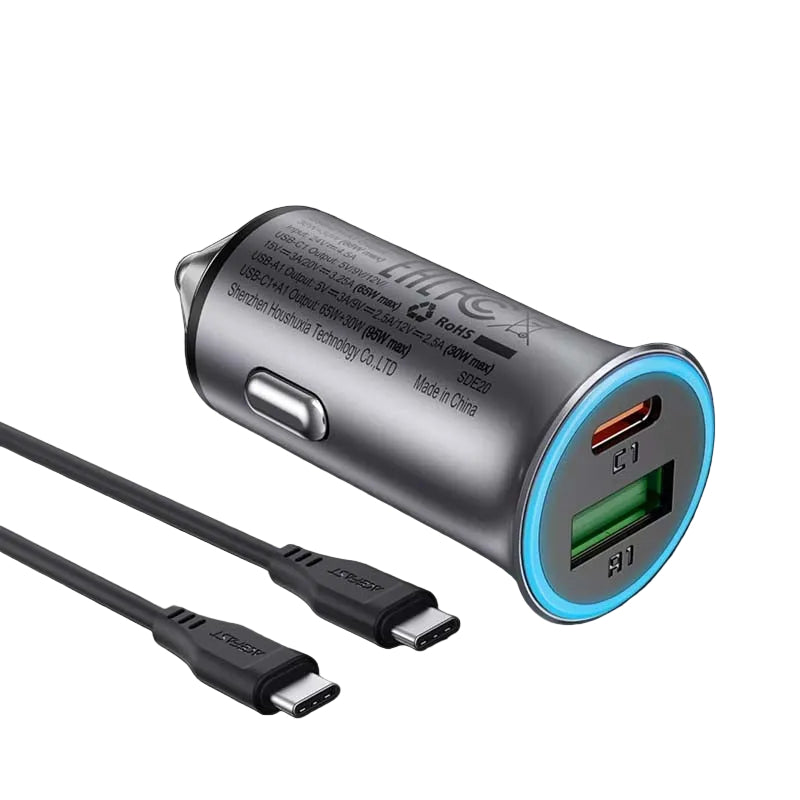 ACEFAST B16 95W USB-A / USB-C Dual Port With C-C Cable Metal Car Charger Set P5 Metal Gray