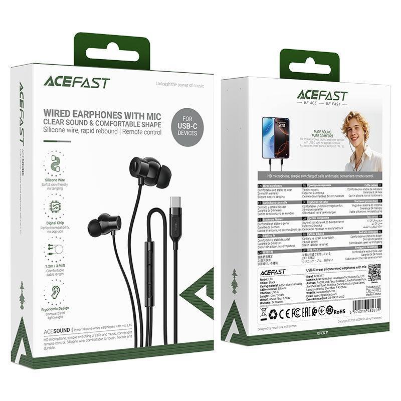 ACEFAST L10 USB-C In-Ear Silicone Wired Earphones With Mic Black