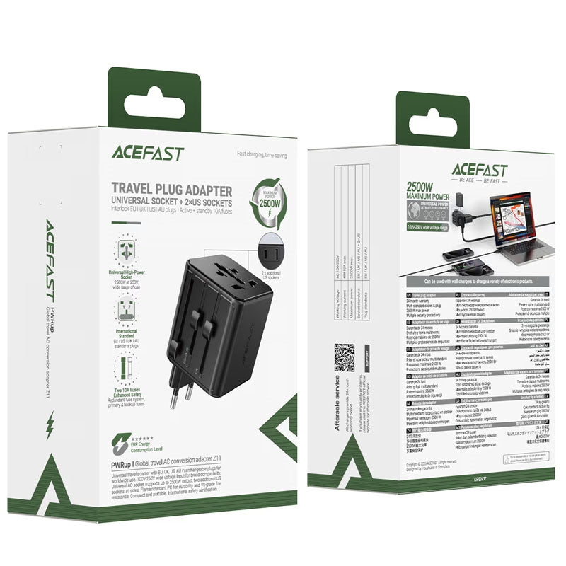 ACEFAST Z11 Global Travel AC Conversion Adapter 2500W Black