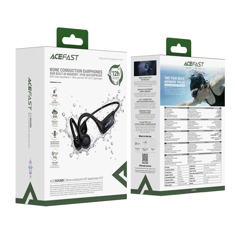 ACEFAST N10 Bone Conduction BT Earphones With Built-In 8GB Memory Black