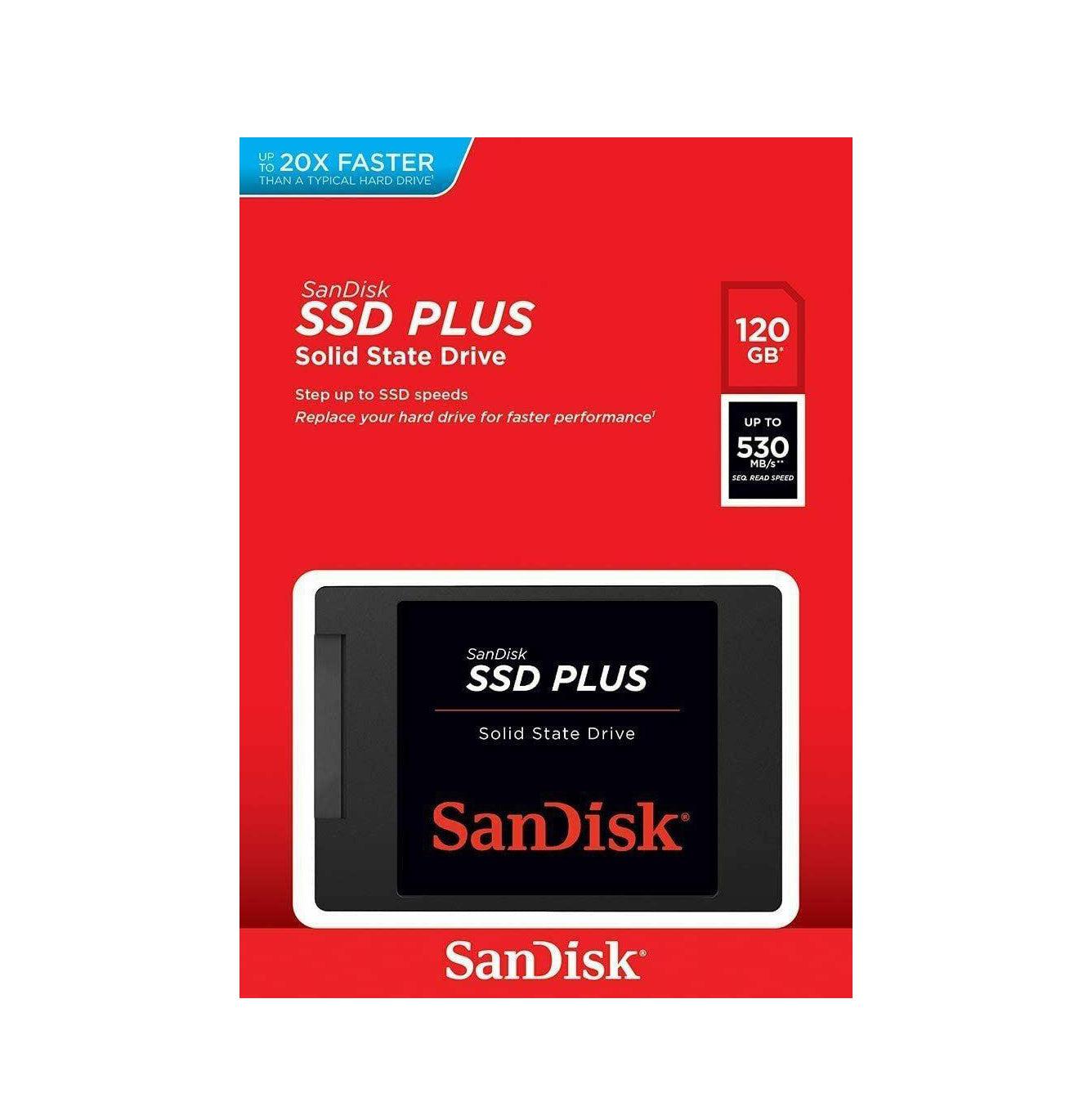 Sandisk SSD PLUS 20X Faster 530MB/s Read Speed 120GB-www.firsthelptech.ie