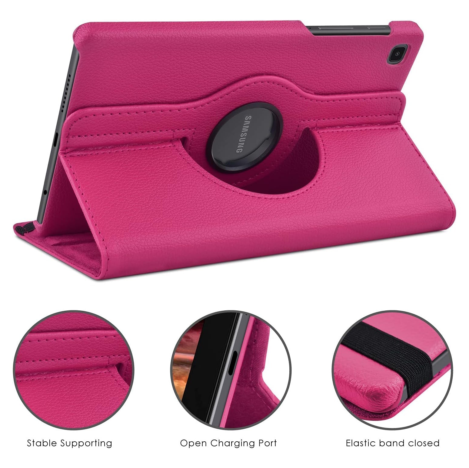 For Samsung Galaxy Tab A9 Tablet Case 360° Rotating PU Leather Cover - Rose-www.firsthelptech.ie