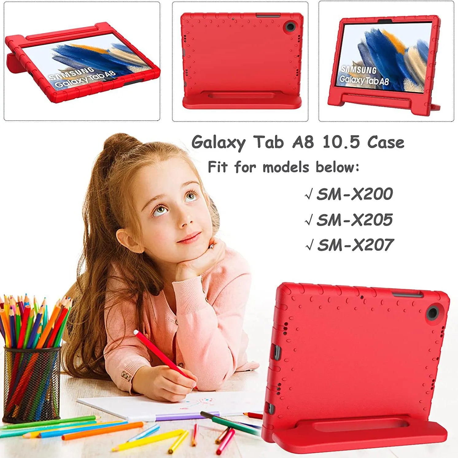 For Samsung Galaxy Tab A8 10.5 2021 Kids Case Shockproof Cover With Stand - Red