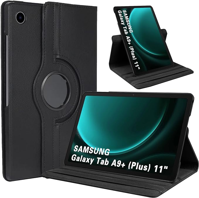 For Samsung Galaxy Tab A9 Plus SM-X210 360 Rotaion Wallet Case Black-www.firsthelptech.ie