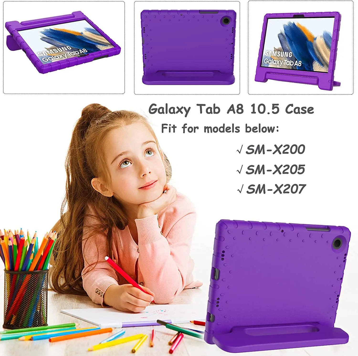 For Samsung Galaxy Tab A8 10.5 2021 Kids Case Shockproof Cover With Stand - Purple