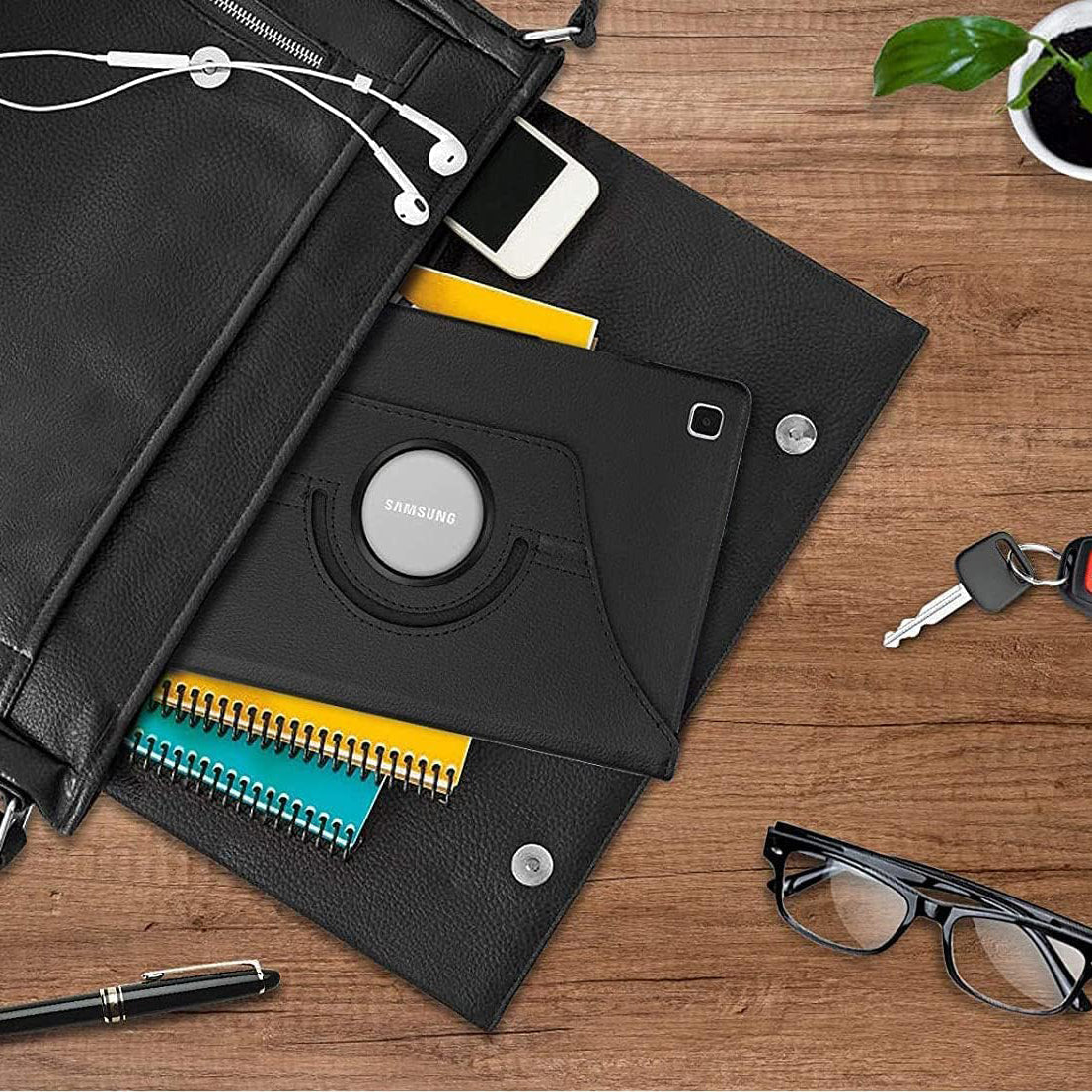 For Samsung Galaxy Tab A9 Tablet Case 360° Rotating PU Leather Cover - Black
