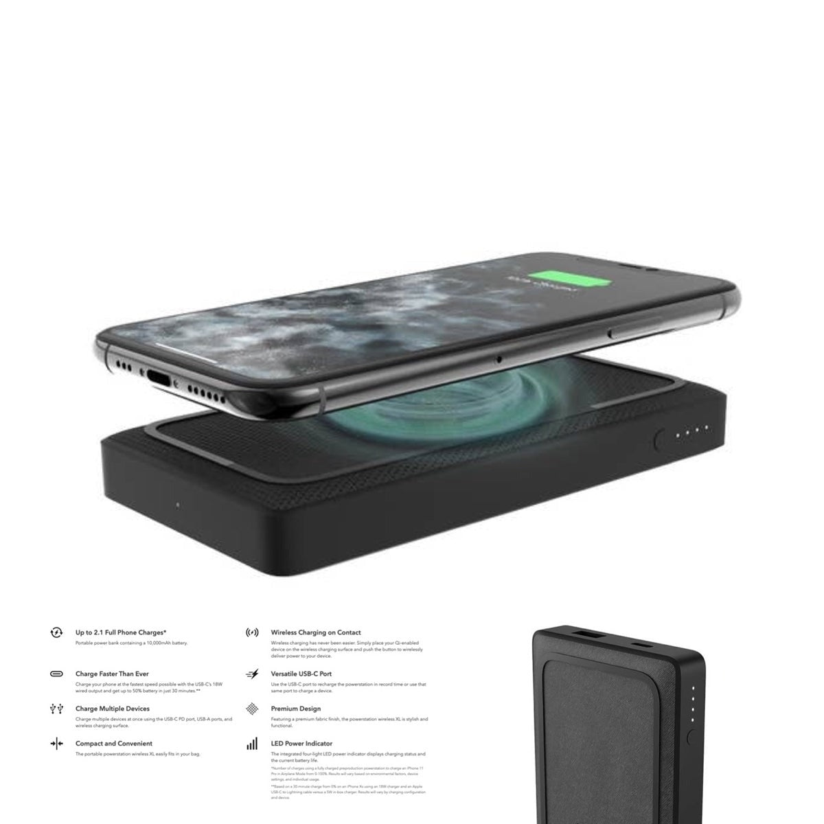 Mophie Powerstation Qi Wireless XL 10000mAh Power Bank 5V/3A Black-www.firsthelptech.ie