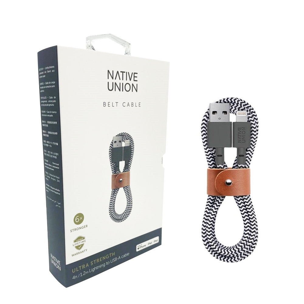 Native Union Belt MFI Cable USB-A to Lightning Zebra-www.firsthelptech.ie