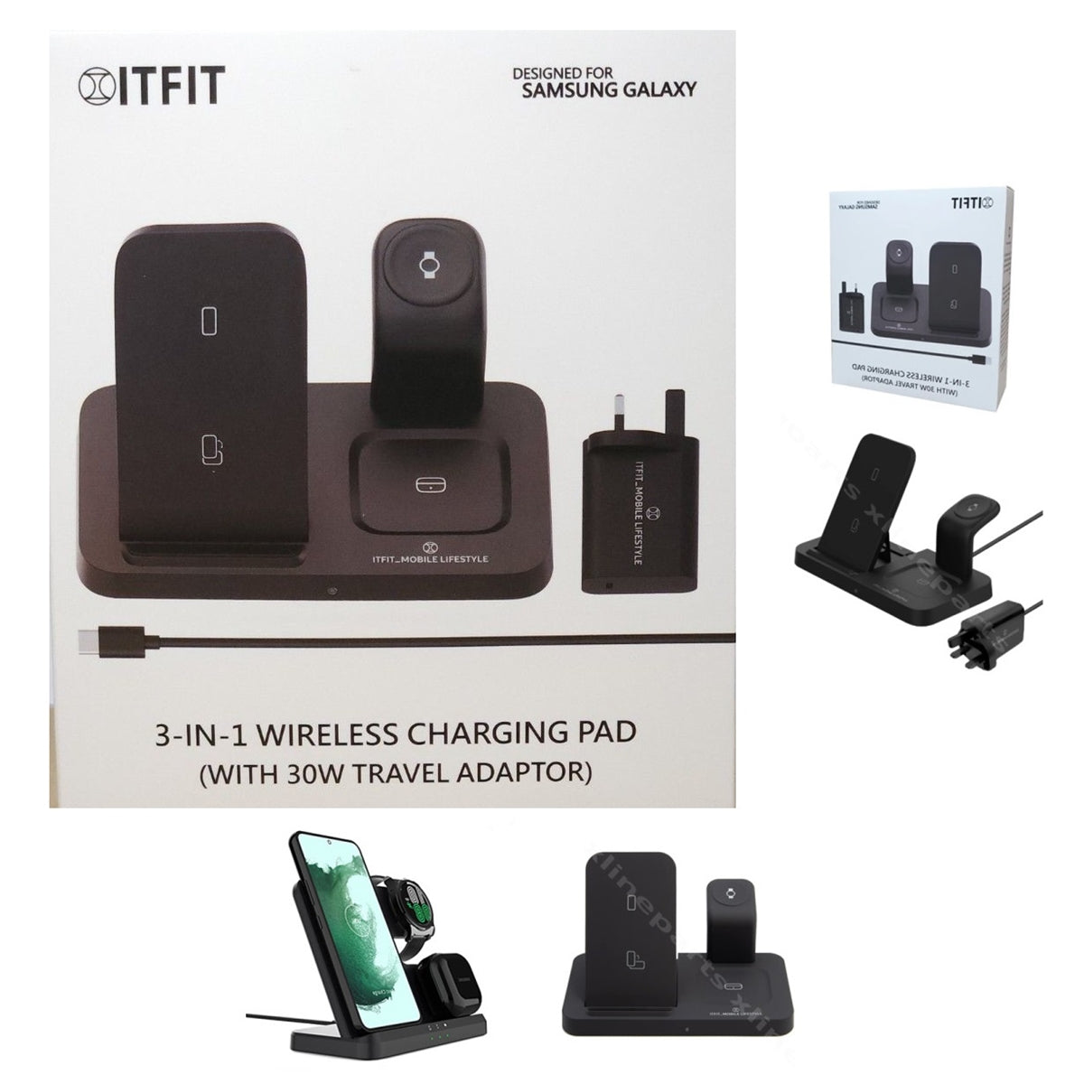 Samsung ITFIT 3-In-1 30W Wireless Charging Pad Black