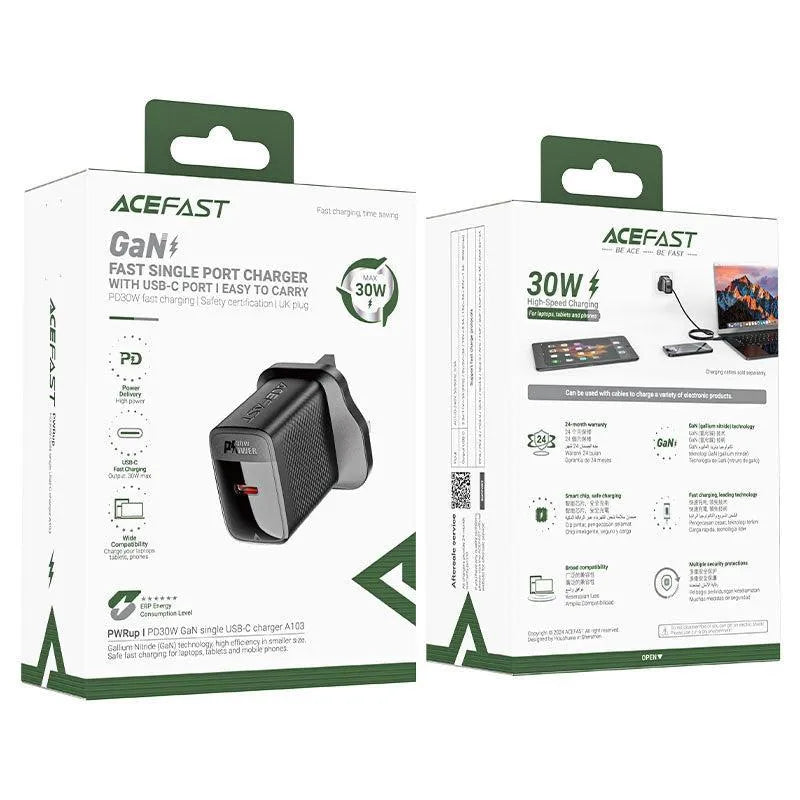 ACEFAST A103 PD 30W GaN Single USB-C Charger Black