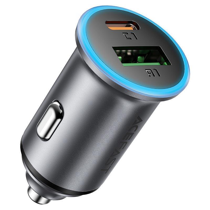 ACEFAST B15 USB-A & USB-C Dual Port Car Charger 65W Metal Gray