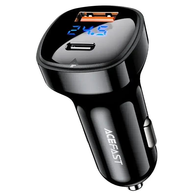 ACEFAST B4 Digital Display USB-C+USB-A Dual Port Car Charger 66W Black
