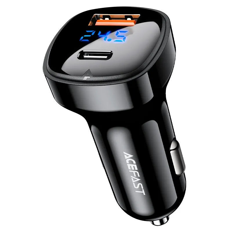 ACEFAST B4 Digital Display USB-C+USB-A Dual Port Car Charger 66W Black