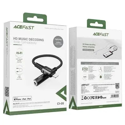 ACEFAST C1-05 Aluminum Alloy MFI Certified (Lightning to 3.5mm) Headphones Adapter AUX Cable Black