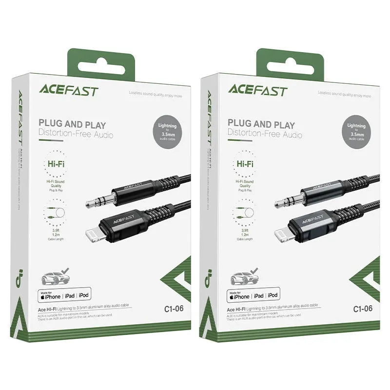ACEFAST C1-06 Lightning Male To 3.5mm Male Braided Audio Cable Black MFI