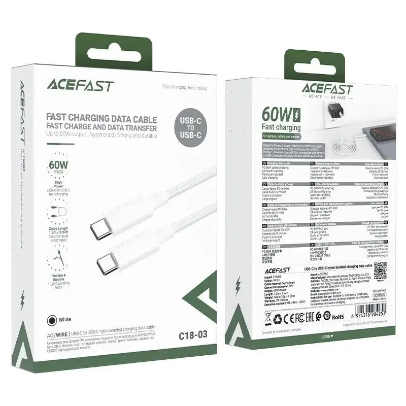 ACEFAST C18-03 USB-C To USB-C Braid Charging Cable 60W 1.2m White