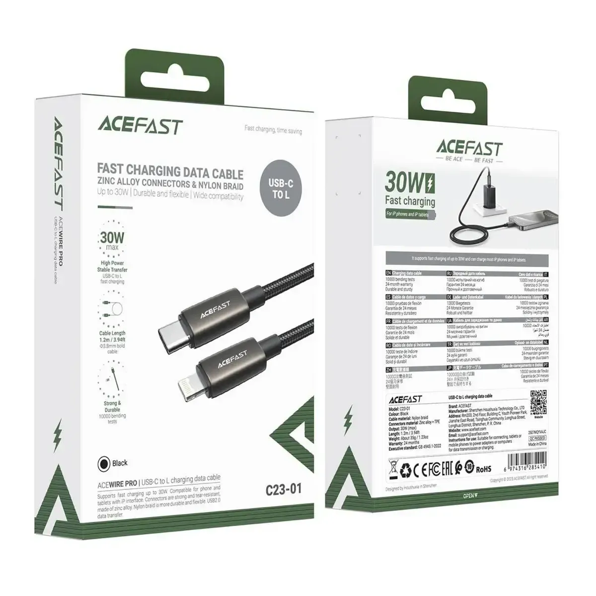 ACEFAST C23-01 PD Type-C To Lightning Charging Cable 30W Black