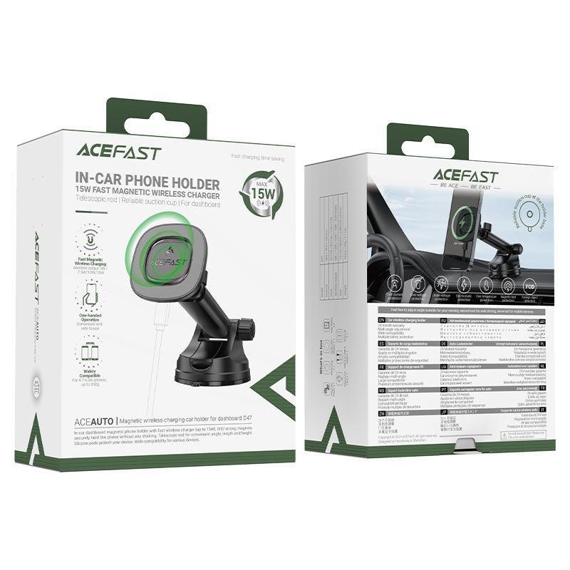 ACEFAST D47 Dash & Glass Magnetic Magsafe Wireless Charging Car Holder Black