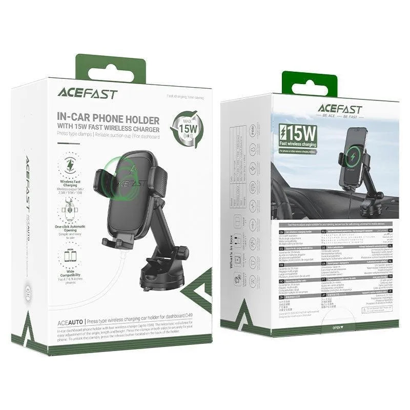 ACEFAST D49 Dashboard Press Type Wireless Charging Car Holder Black