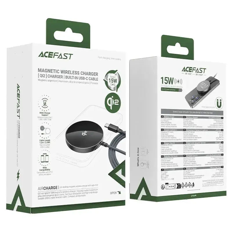 ACEFAST E24 QI2 Desktop Magnetic 15W Wireless Charger With Cable Metal Gray