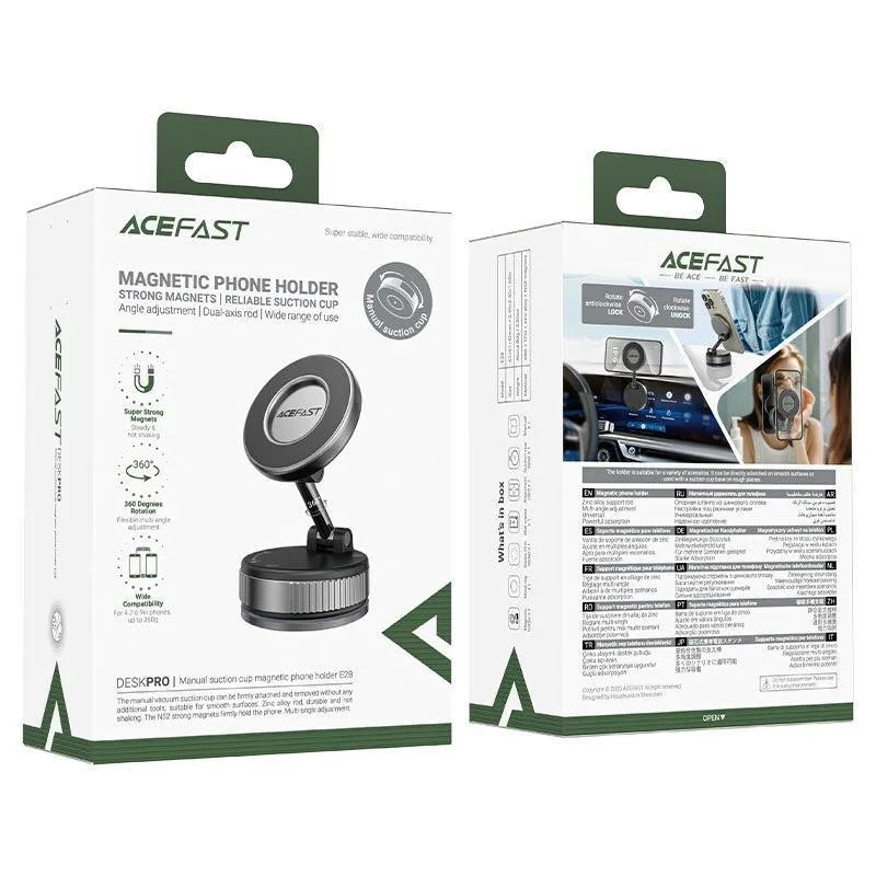 ACEFAST E28 Long Neck Manual Suction Cup Magnetic Phone Car Holder Gray
