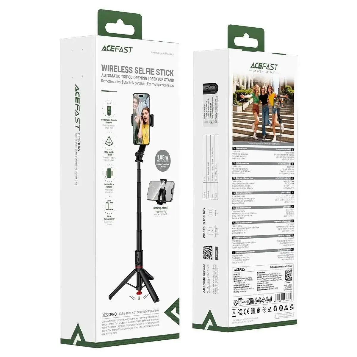 ACEFAST E42 Selfie Stick With Automatic Opening Tripod Black