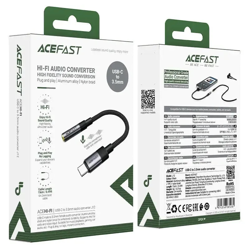 ACEFAST J12 USB-C To 3.5mm Audio Converter Black
