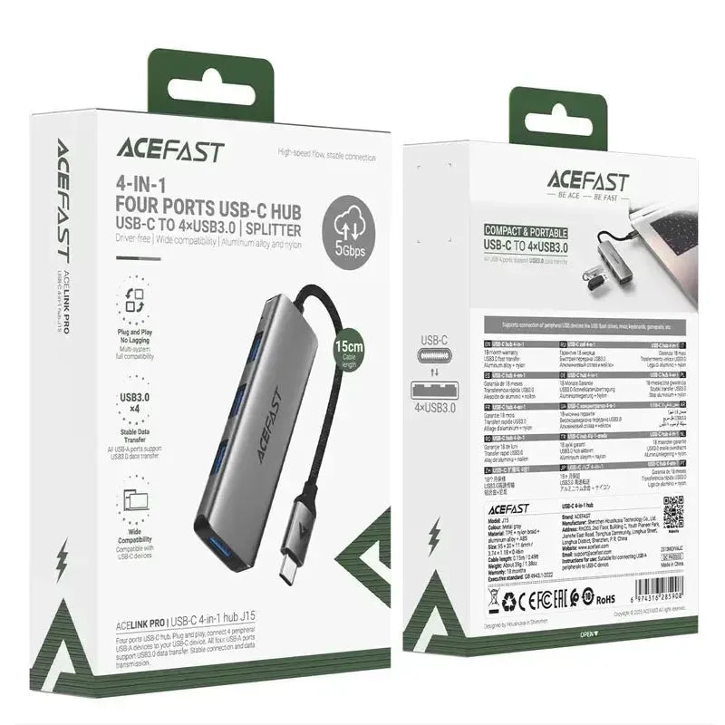 ACEFAST J15 USB-C 4 In 1 USB HUB Metal Gray