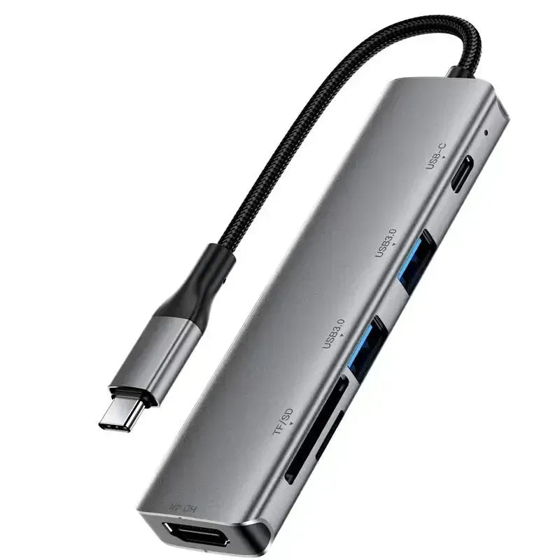 ACEFAST J18 USB-C 6 In 1 USB-C To 2 USB 3.0 / USB-C / HDTV / SD / TF HUB Metal Gray