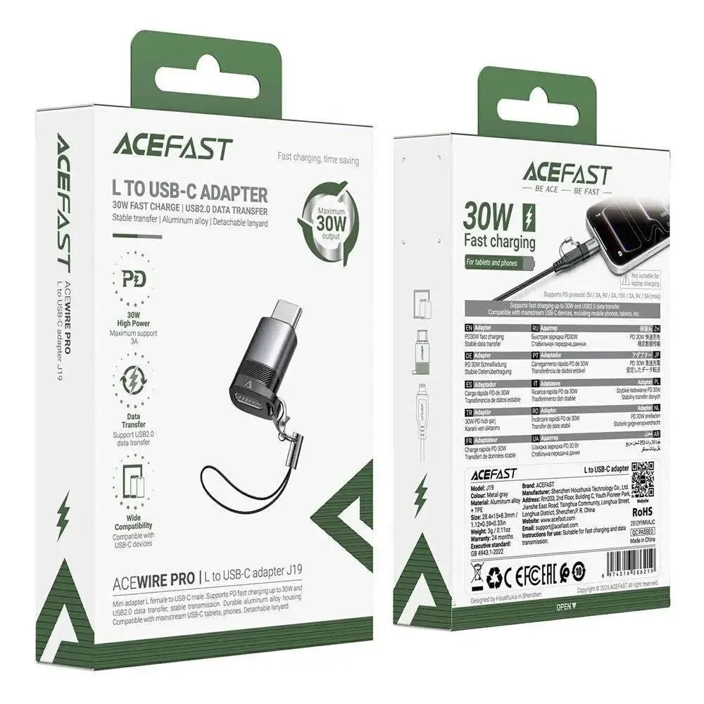 ACEFAST J19 Lightning To USB-C Adapter Metal Gray