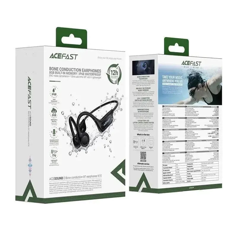 ACEFAST N10 Bone Conduction BT Earphones With Built-In 8GB Memory Black