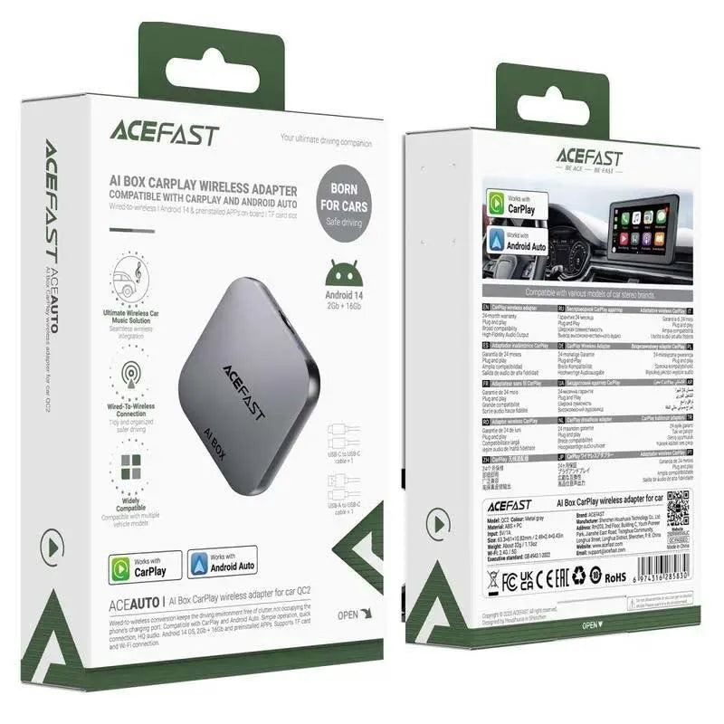 ACEFAST QC2 AI Box Android Car Play Wireless Adapter Metal Gray