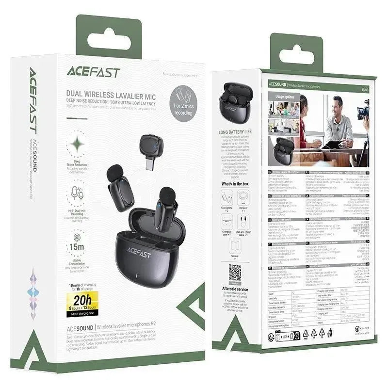 ACEFAST R2 Wireless 2 Microphones With Type-C Receiver Black