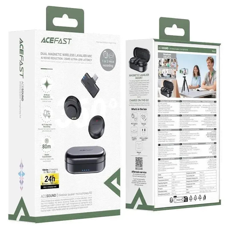 ACEFAST R3 Wireless Noise Reduction Lavalier Microphone Black