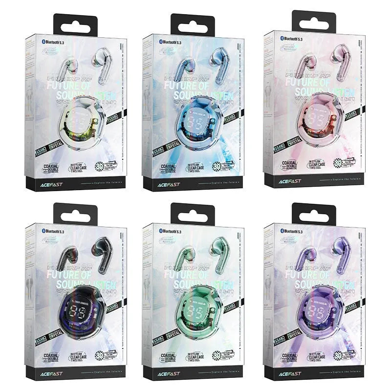 ACEFAST T8 Crystal Color Wireless Charging Bluetooth Earbuds White