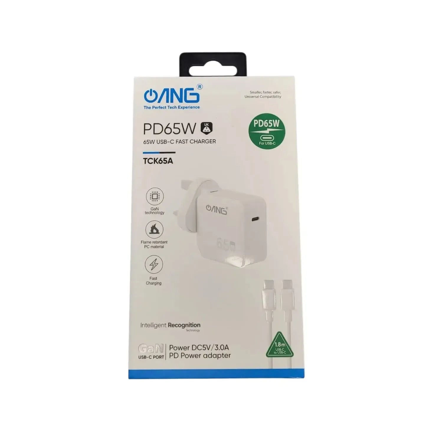 ANG GaN PD 65W USB-C Fast Charger Power Adapter with 1.8m USB-C Cable – UK Plug