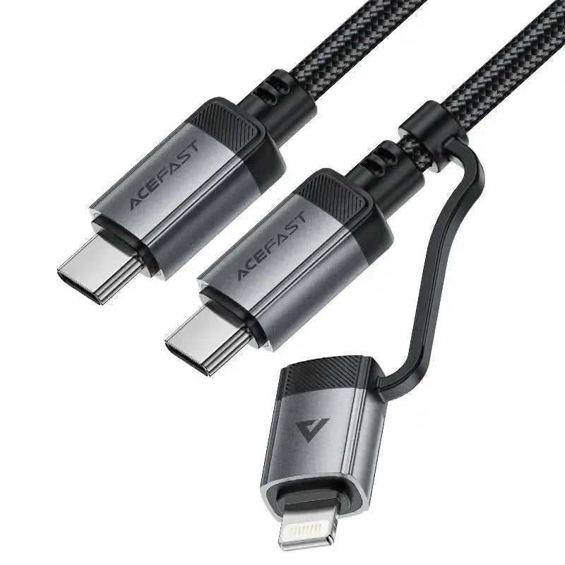 Acefast C20-01 MFI USB-C To USB-C / Lightning Aluminum Alloy 60W Charging Data Cable Black