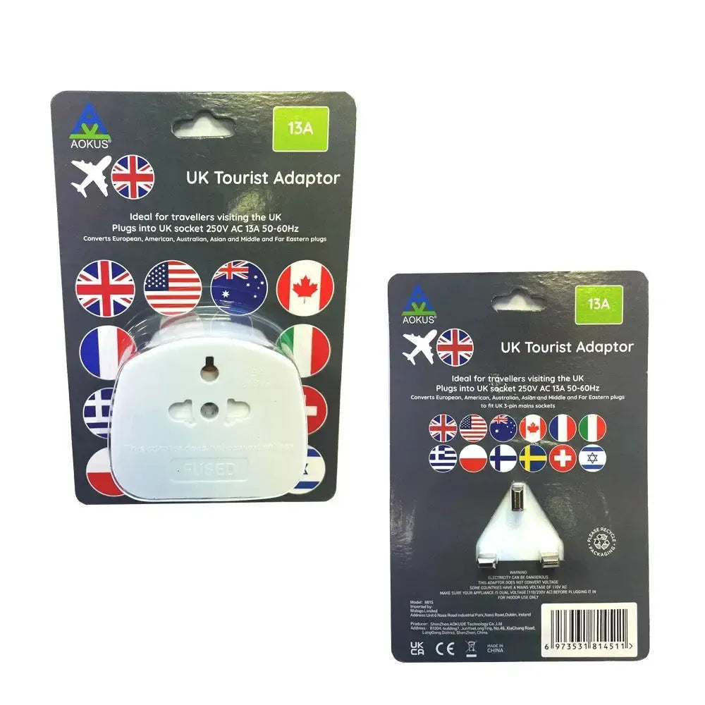 Aokus 8815 13A Fused UK Tourist Adapter White
