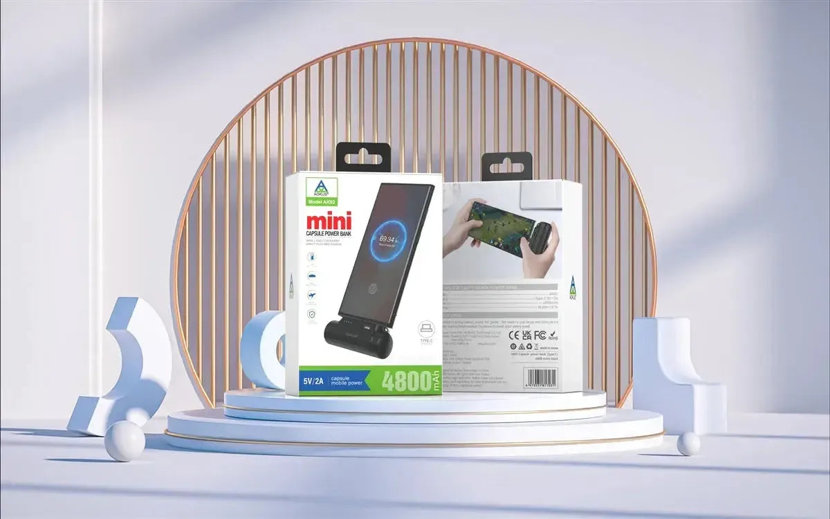 Aokus AK02 Capsule Portable Compact Built in Type-C Docking External Power Bank 4800 mAh Black