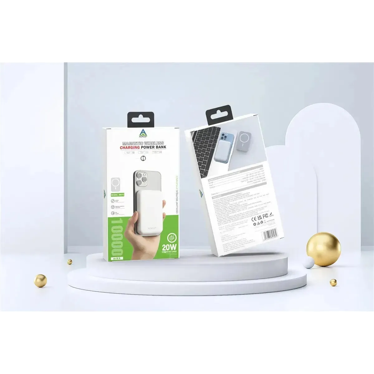 Aokus MS05 MagSafe Magnetic Wireless Fast Charging 20W 5000 mAh Powe Bank White